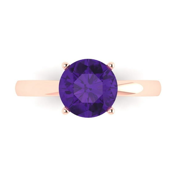 2 ct Round Cut Natural Amethyst Solitaire 14K Rose Gold Womens Engagement Ring