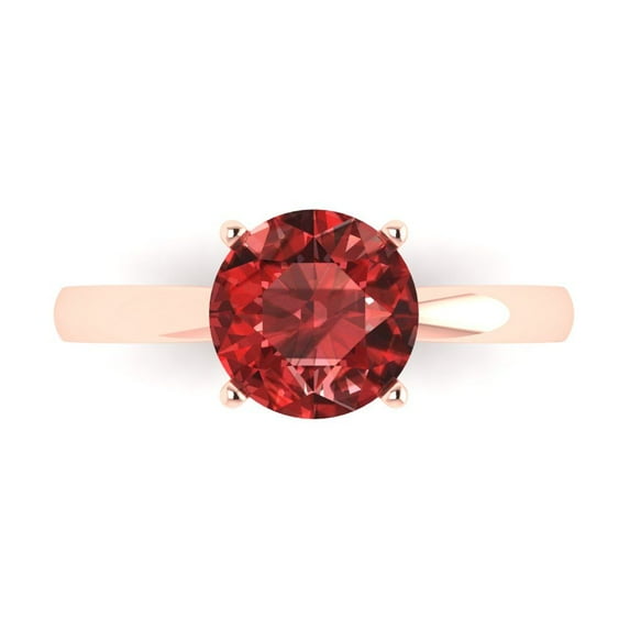 2 ctw Solitaire Anniversary Ring for Women | Round Cut Natural Garnet | Hyperallergenic Solid 18K Rose Gold