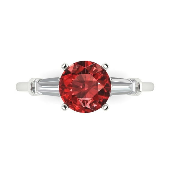 2 ctw 3 Stone Anniversary Ring for Women | Round Cut Natural Garnet | Hyperallergenic Solid 18K White Gold