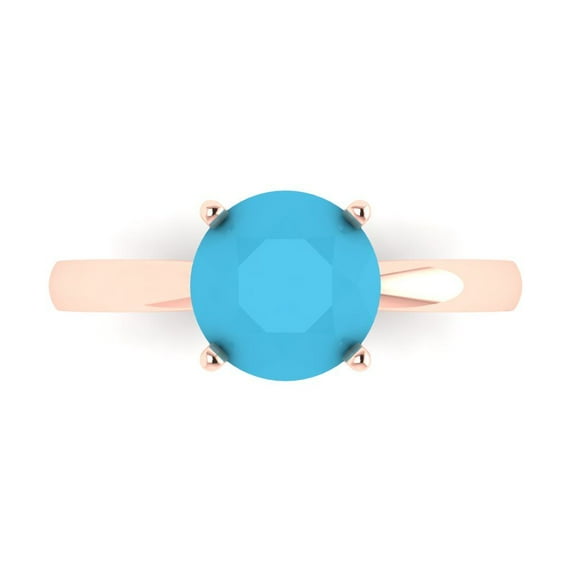 2 ctw Solitaire Anniversary Ring for Women | Round Cut Simulated Turquoise | Hyperallergenic Solid 18K Rose Gold