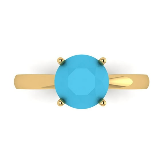 2 ctw Solitaire Anniversary Ring for Women | Round Cut Simulated Turquoise | Hyperallergenic Solid 18K Yellow Gold
