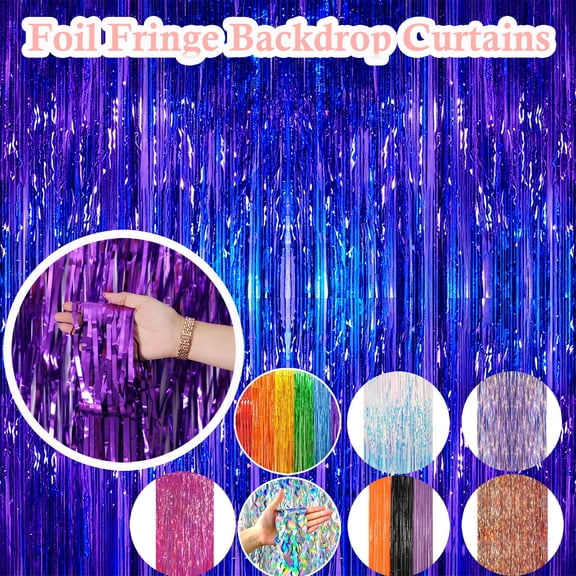 2.0m Shimmering Party Rain Curtain for Event Backdrop, Metallic Tassel Fringe Decoration for Birthday Wedding Party Celebrations, Perfect for Photo Booth Props, AKLJWH, Black&Orange&Purple