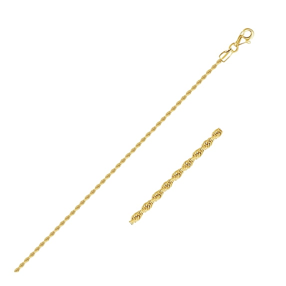 2.0mm 14k Yellow Gold Solid Diamond Cut Rope Chain 16 in