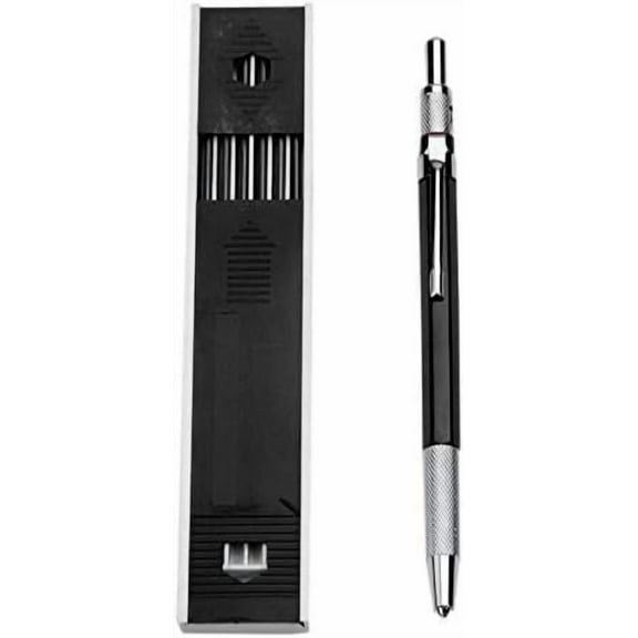 2.0mm Mechanical Pencil Lead Pencil for Draft Drawing Carpenter Crafting Art Sketching with 12 Pcs Refill - Black