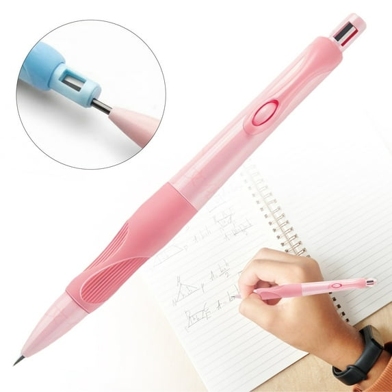 2.0mm Mechanical Pencil with Ergonomic Grip, Thick Lead Automatic Pencil for Writing Drawing, Retractable with Built in Sharpener Pink