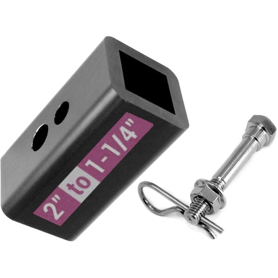 From 2" to 1-1/4" Metal Trailer Receiver Hitch Adapter Converter for and Cargo Carriers from 2 inches to 1.25 inches with Anti-Rattle No Wobble Stainless Steel Hitch Pin Bolt Kit
