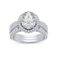 thumbnail image 1 of 2 1/10 Carat 8X6MM Oval & 6X4MM Pear Cut Lab Created Moissanite Diamond 3-Stone Engagement Ring For Women In 14K White Gold Over Sterling Silver (G-H Color, VVS1 Clarity, 2.10 Cttw)-9, 1 of 6