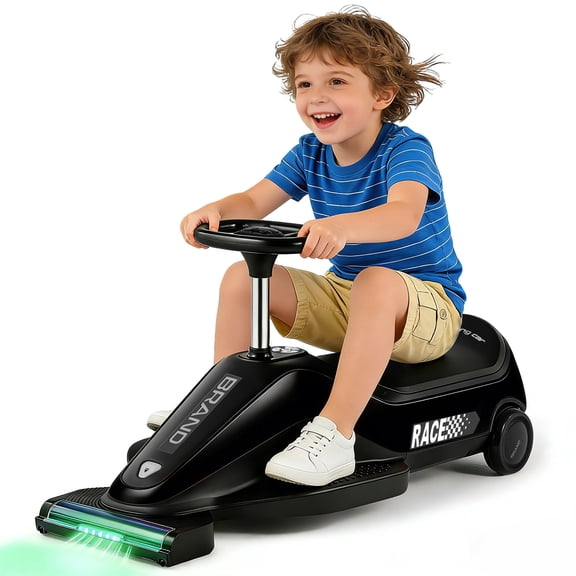 2 IN 1 12V Kids Powered Ride-On Car with Real Working Vacuum Cleaner Electric Go Kart w/Detachable Dust Box,High/Low Speed,Music,Bluetooth,Lights(Black)