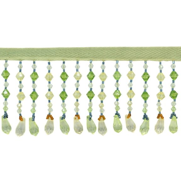 2 1/2" (6cm) Beautiful Handcrafted Diamond Teardrop Beaded Fringe Trim # B12027,, Cabbage Green #L60008 (Forest Green, Olive Green, Yellow Green) 3 Yards (9 ft/2.5m)