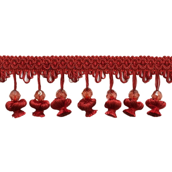 2 1/2" (6cm) Charming Scroll Gimp and Scalloped Loop onion Beaded Tassel | Fringe Trim # NT2504,, Cherry Red #E13 (Dark Crimson Red) Sold By The Yard (36"/3 ft/0.9m)