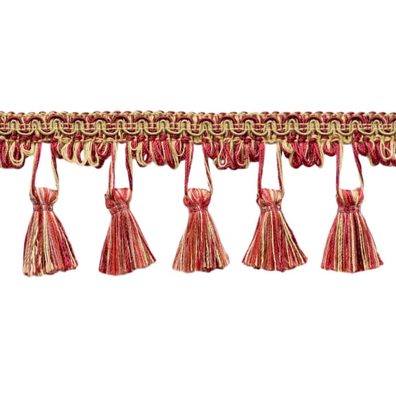 2 1/2" (6cm) Dainty Scroll Gimp with Scalloped Tassel Fringe Trim # TFC025,, Bistro Beige #PR02 (Golden Beige, Wine Red, Yellow Gold) Sold By The Yard (36"/3 ft/0.9m)