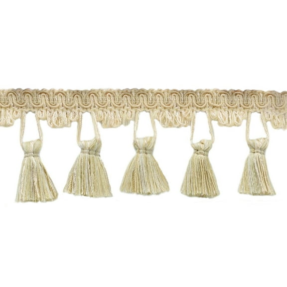2 1/2" (6cm) Dainty Scroll Gimp with Scalloped Tassel Fringe Trim # TFC025,, Shell Ivory #PR01 (White Ivory, White Gold, Light Beige) Sold By The Yard (36"/3 ft/0.9m)