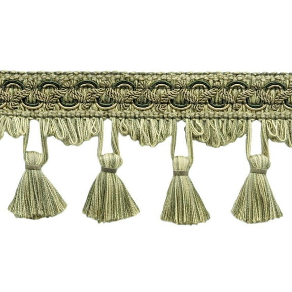 2 1/2" (6cm) Empress Scroll Gimp Design Scalloped Tassel Fringe Trim # TFEMP3,, Beachwood Beige #W126 (Light Beige, Olive Green, Light Brown) Sold By The Yard (36"/3 ft/0.9m)