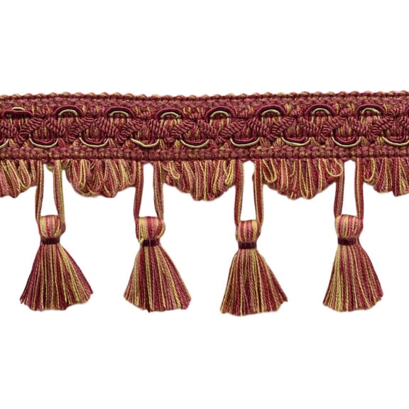 2 1/2" (6cm) Empress Scroll Gimp Design Scalloped Tassel Fringe Trim # TFEMP3,, Beige Red #V122 (Light Red, Dark Beige, Light Brown) Sold By The Yard (36"/3 ft/0.9m)
