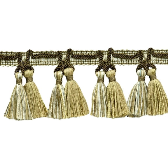 2 1/2" (6cm) Veranda Provincial Style Double Tassel Fringe Trim # TFV025, Birch Brown #VNT1 (Light Brown, Olive Beige, White Ivory) 5 Yards (15 ft/4.5m)