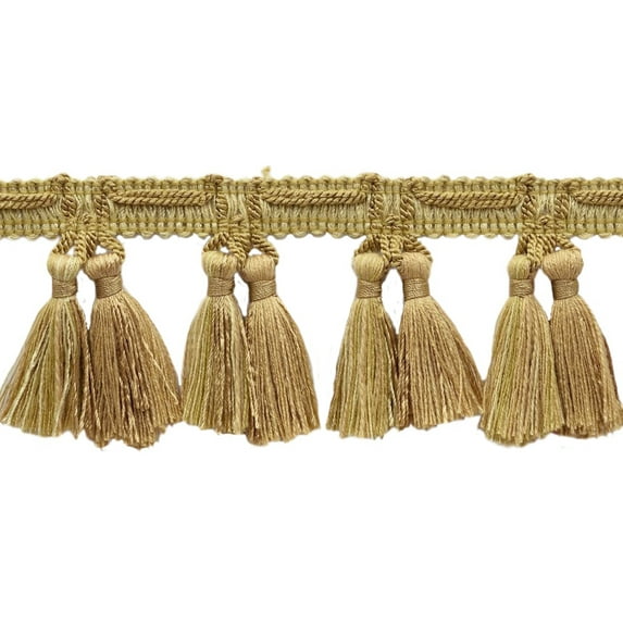 2 1/2" (6cm) Veranda Provincial Style Double Tassel Fringe Trim # TFV025,, Latte Beige #VNT5 (Light Beige, Light Brown) Sold By The Yard (36"/3 ft/0.9m)