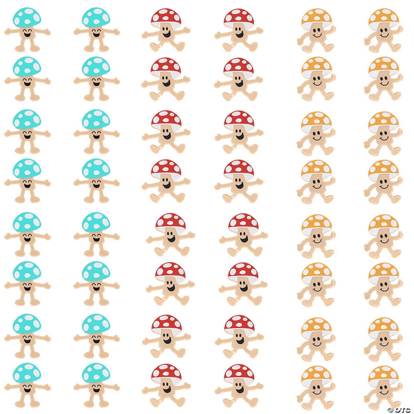 2 1/2" Bulk 48 Pieces Mini Mushroom Character Vinyl Bendables