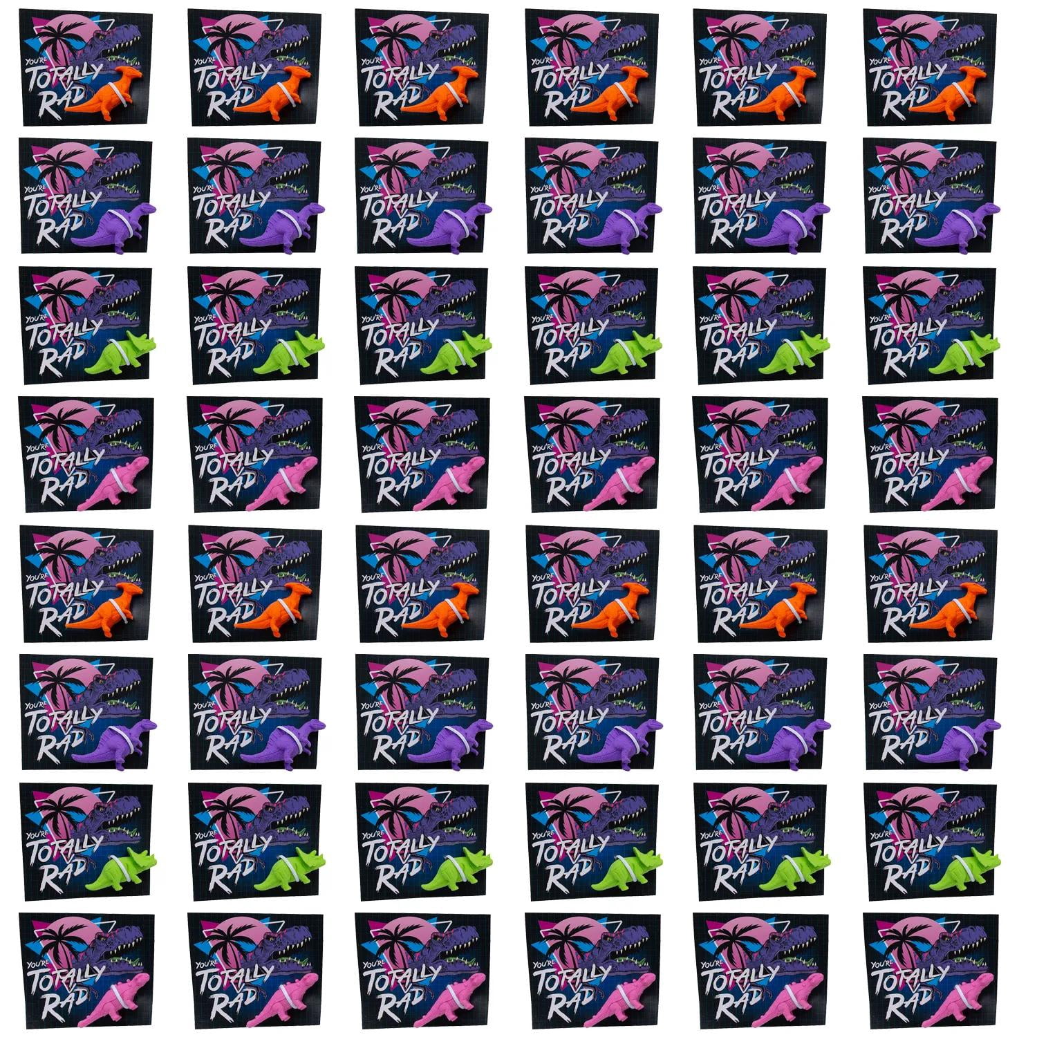 2 1/2" Bulk Dinosaur Eraser Valentine Exchanges with Totally Rad Card for 48
