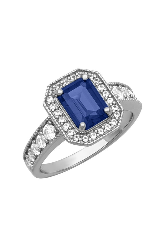 2 1/2 CT TGW Created Blue & White Sapphire "Neptune Gem" Women's Engagement Ring in Sterling Silver by Keepsake