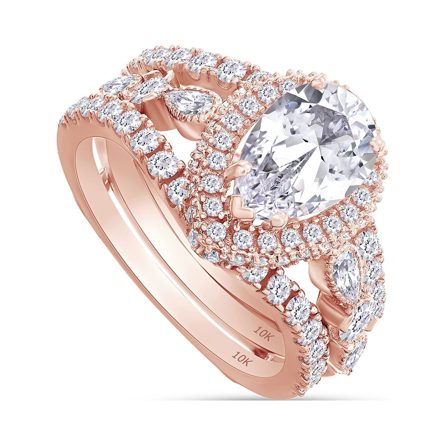 2 1/2 Carat Lab Created Moissanite Diamond Wedding Bridal Band Ring Enhancer Engagement Ring Set for Women in 10K Solid Rose Gold (2.50 Cttw,VVS1 Clarity)-11