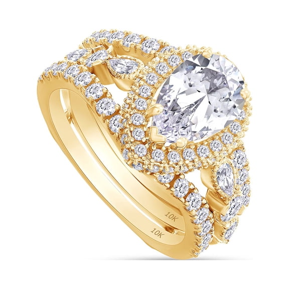 2 1/2 Carat Lab Created Moissanite Diamond Wedding Bridal Band Ring Enhancer Engagement Ring Set for Women in 10K Solid Yellow Gold (2.50 Cttw,VVS1 Clarity)-10.5