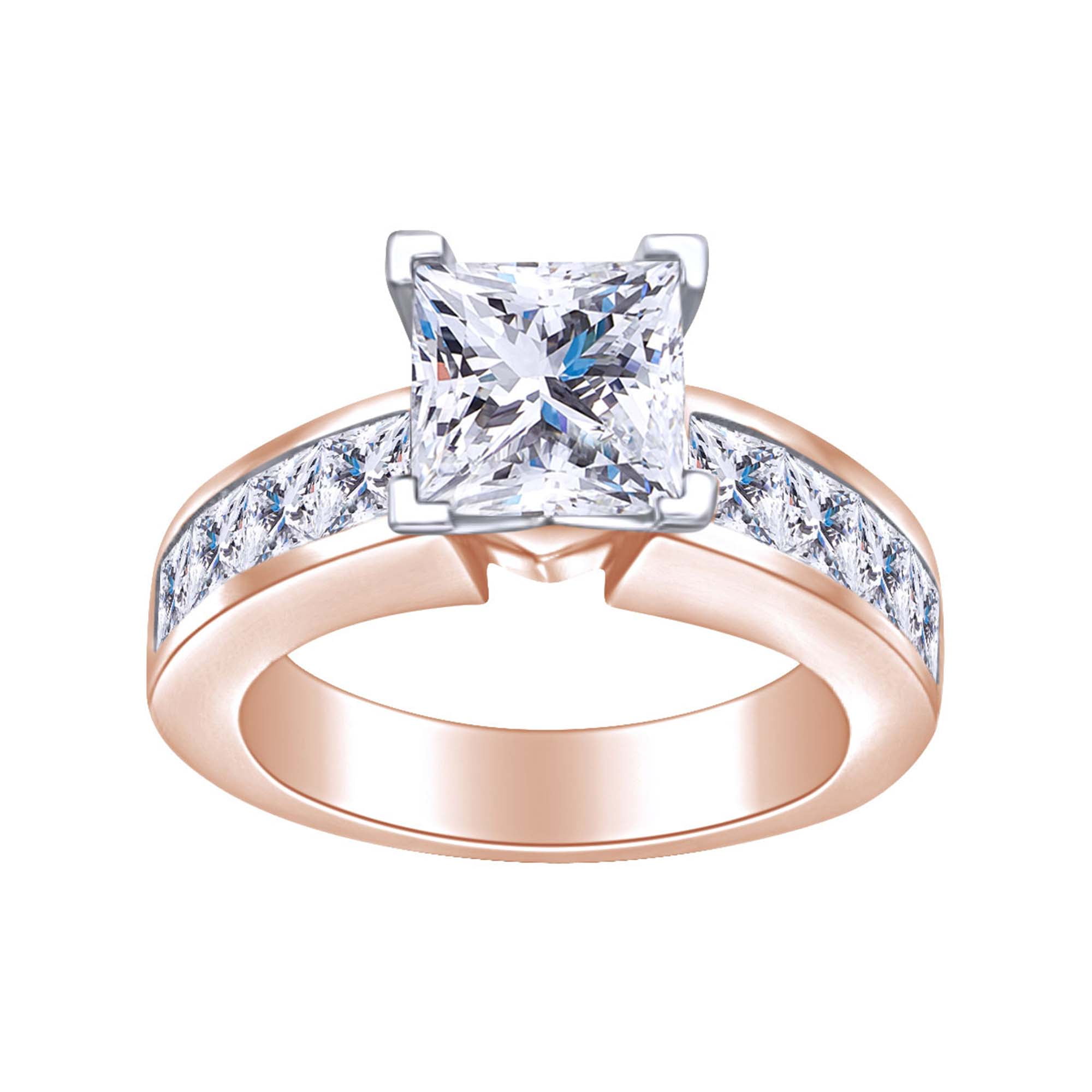 2 Ct Natural Princess Cut Diamond Solitaire Engagement Ring 14K