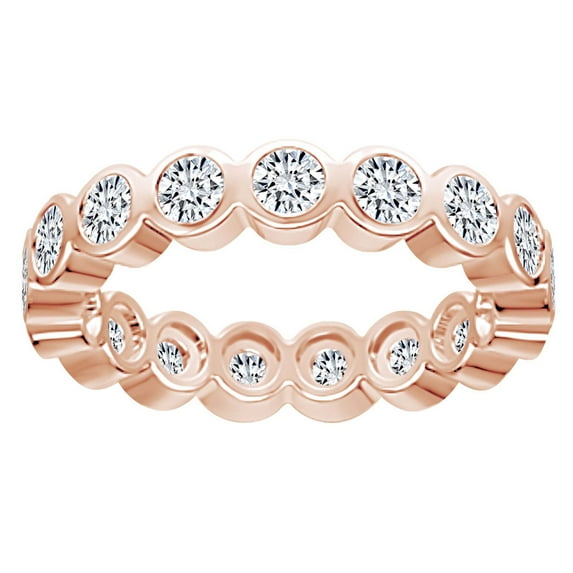 AFFY 2 1/2 Carat Round White Natural Diamond Bezel Set Eternity Wedding Band Ring In 14k Solid Rose Gold (2.5 Cttw) Ring Size-5.5