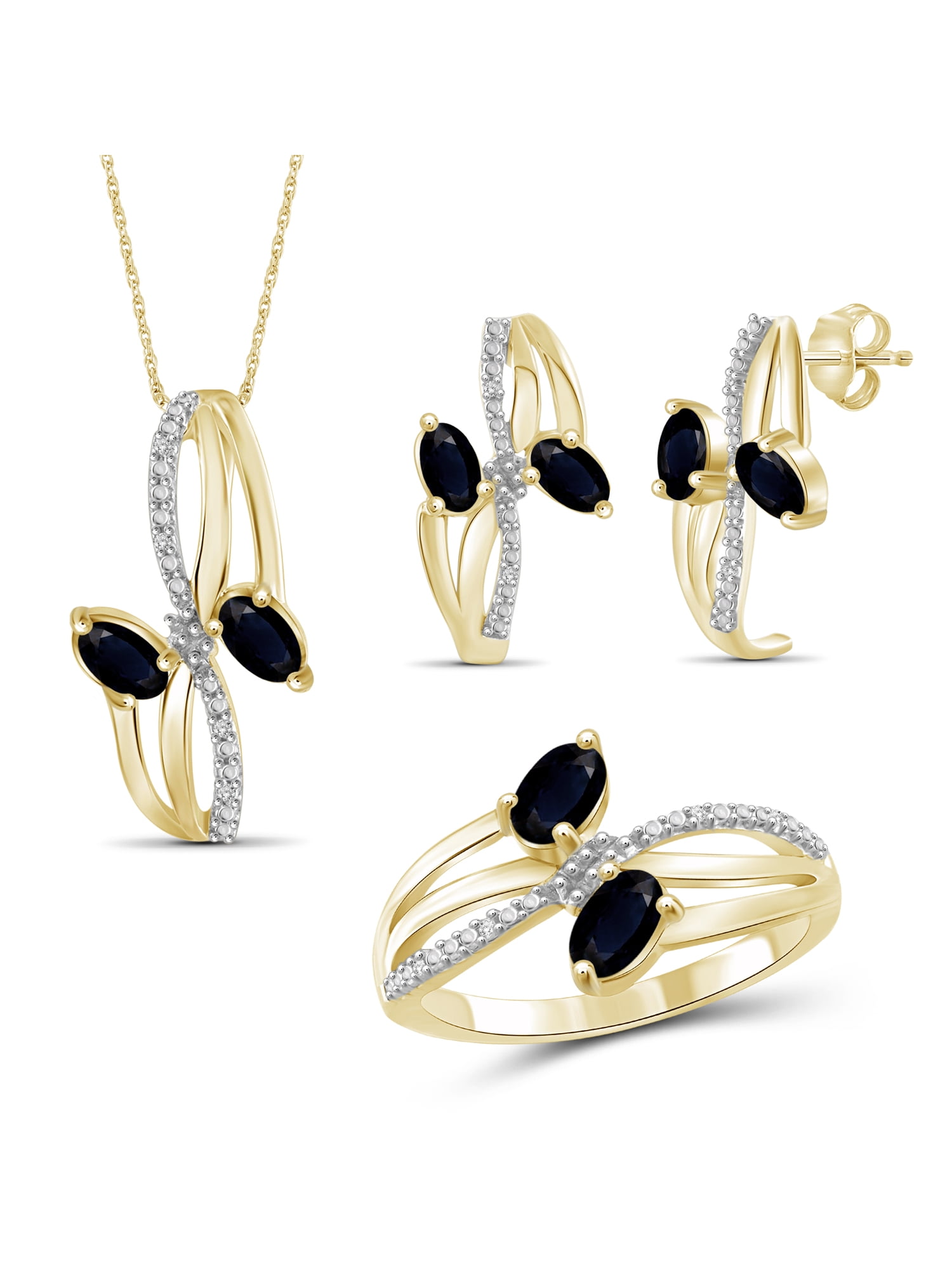 2 1/2 Carat T.G.W. Sapphire And White Diamond Accent 14k Gold Over Silver 3-Piece Jewelry set