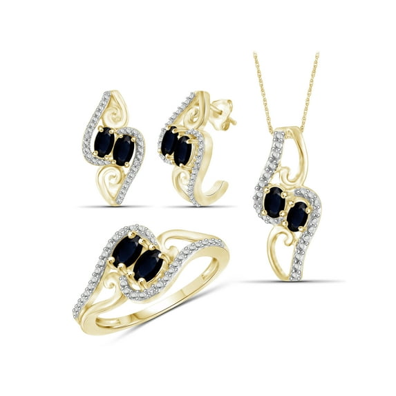 2 1/2 Carat T.G.W. Sapphire And White Diamond Accent 14k Gold Over Silver 3-Piece Jewelry set