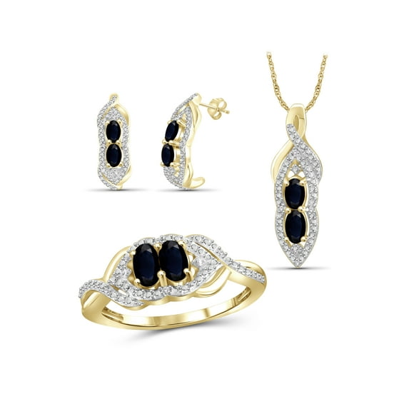 2 1/2 Carat T.G.W. Sapphire And White Diamond Accent 14k Gold Over Silver 3-Piece Jewelry set