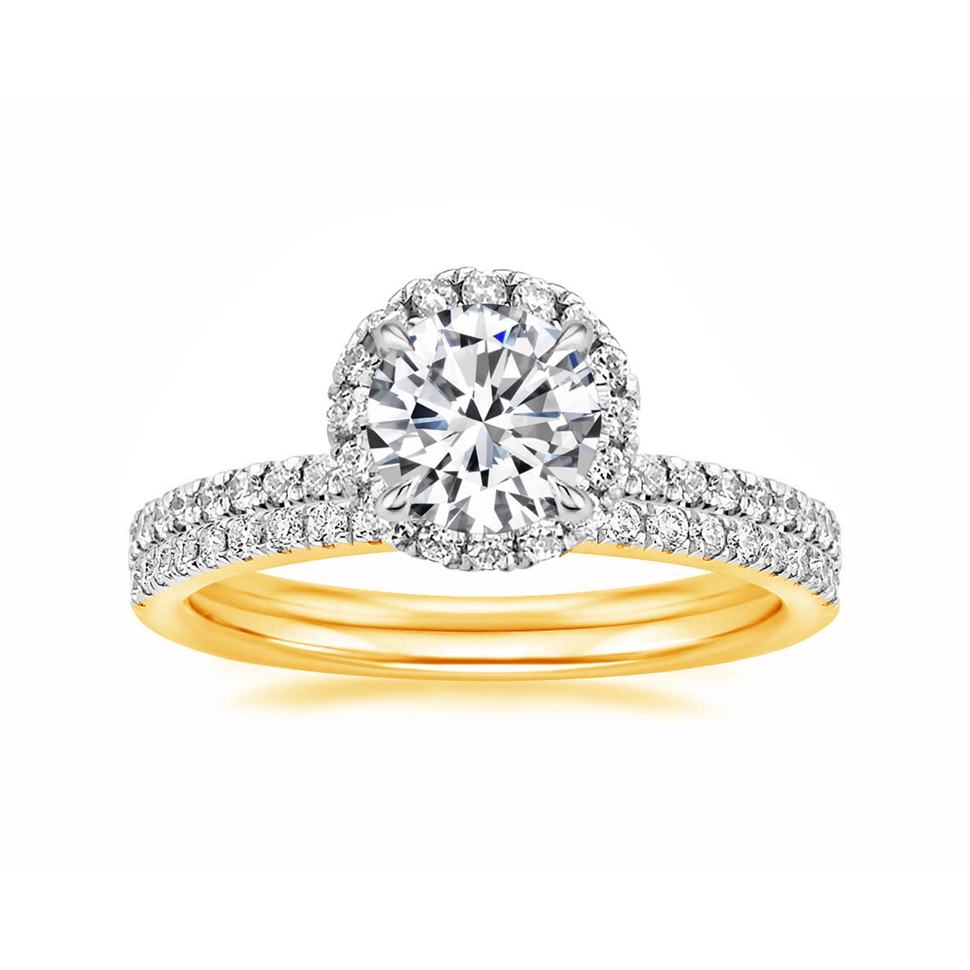 2-1/2 Carat T.W. Round Swarovski Sterling Silver Yellow plated Halo Bridal Set