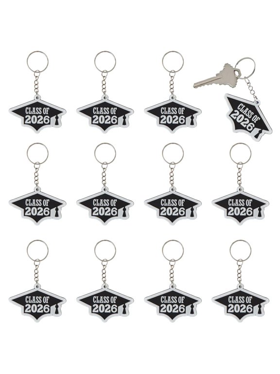 2 1/2" Class of 2026 Graduation Cap Rubber Keychains 12 Pc.