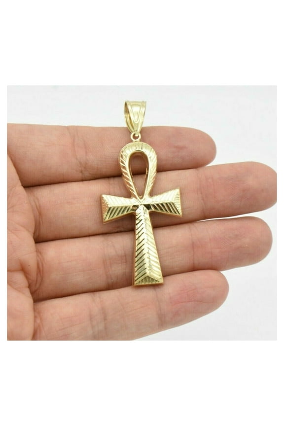 2 1/2" Diamond-Cut Ankh Cross Pendant Unisex Adult 10K Yellow Gold, 3.92 Gr - Goldum NYC