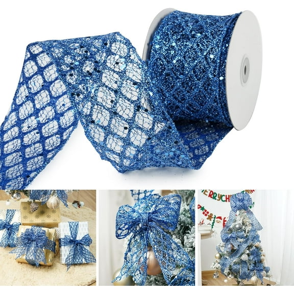 2-1/2" Glitter Diamond Wire Edge Ribbons Christmas Ribbon for Holiday Tree, Bows Making, Wreath Supplies, Garlands, Home Decor, Crafts -10 Yards