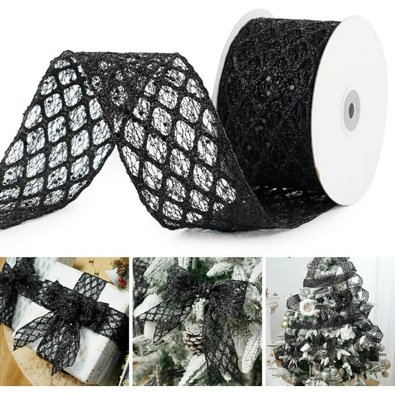 2-1/2" Glitter Diamond Wire Edge Ribbons Christmas Ribbon for Holiday Tree, Bows Making, Wreath Supplies, Garlands, Home Decor, Crafts -10 Yards