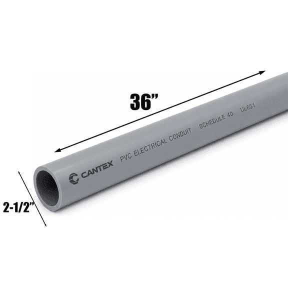 2-1/2 Inch Schedule 40 PVC Electrical Conduit Pipe, UL 651 ETL Listed RNC, Sunlight Resistant, 36 Inch