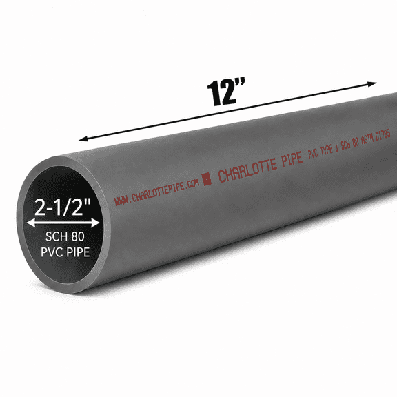2-1/2 Inch Schedule 80 PVC Pipe - Cut to Custom Length (12")