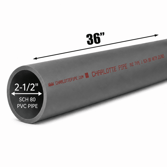 2-1/2 Inch Schedule 80 PVC Pipe - Cut to Custom Length (36")