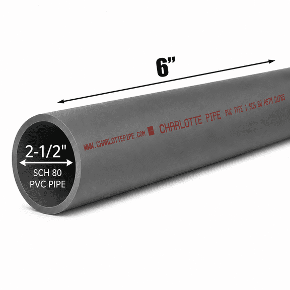 2-1/2 Inch Schedule 80 PVC Pipe - Cut to Custom Length (6")