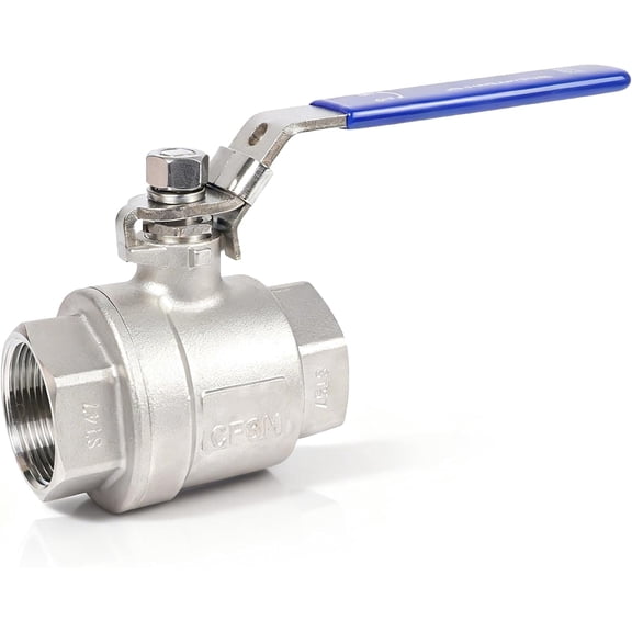2-1/2 Inch Stainless Steel Ball Valve Full Port 2-Piece Heavy Duty Valve with Blue Locking Handle, 1000 WOG