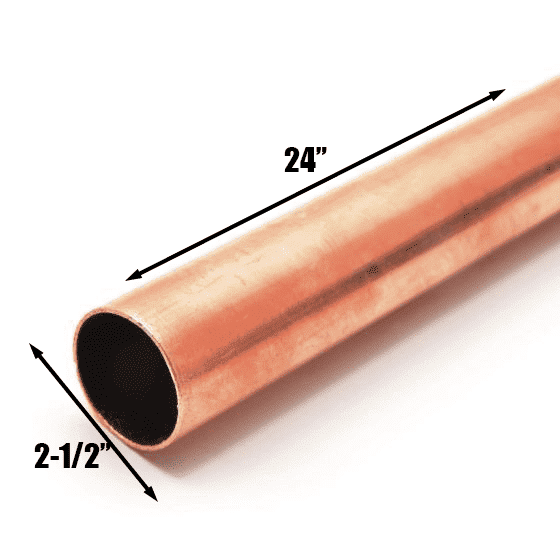 2-1/2 Inch Type L Copper Pipe for Plumbing, HVAC & Refrigeration, ASTM B88 Copper Tube, Sweat Solder Compatible, 24 Inch Length