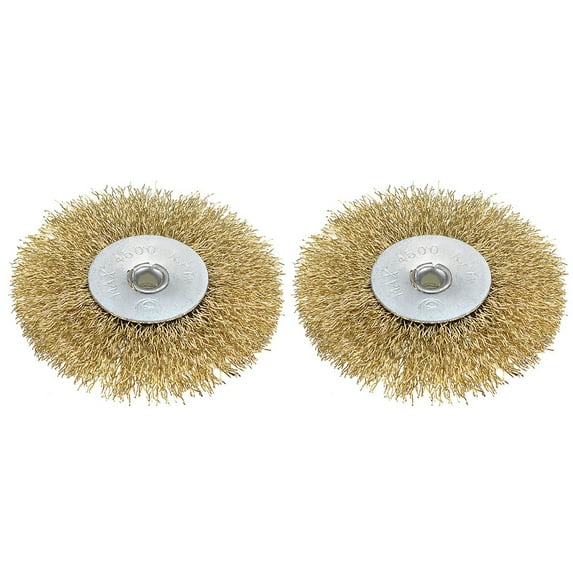 2-1/2-Inch Wire Wheel Brush Bench Brass Plated Crimped Steel with 1/4-Inch Arbor Hole 2pcs