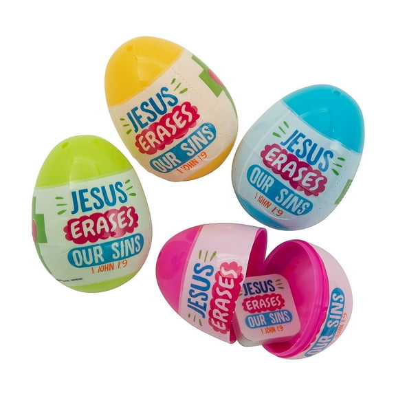 2 1/2" Jesus Erases Our Sins Eraser-Filled Plastic Easter Eggs - 24 Pieces