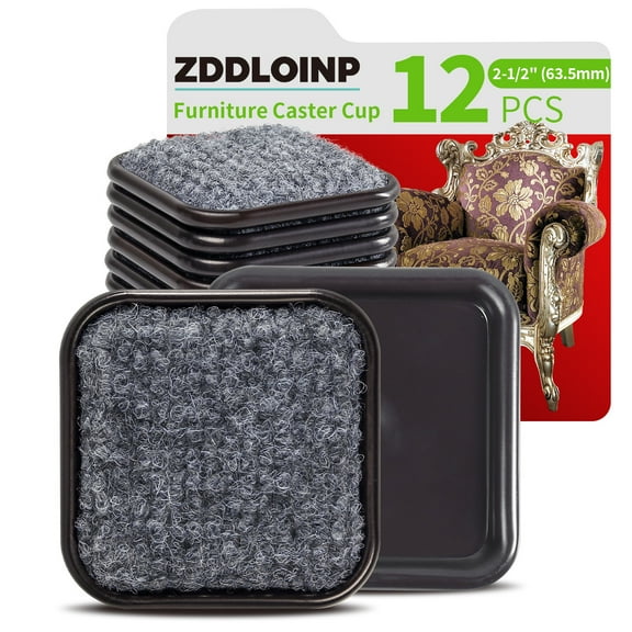 2-1/2" Square Furniture Caster Cups,Furniture Sliders for Hardwood Floors, Felt Furniture Pads Coasters, Brown/Gray (12 Pack)