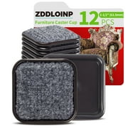 2-1/2" Square Furniture Caster Cups,Furniture Sliders for Hardwood Floors, Felt Furniture Pads Coasters, Brown/Gray 12 Pack