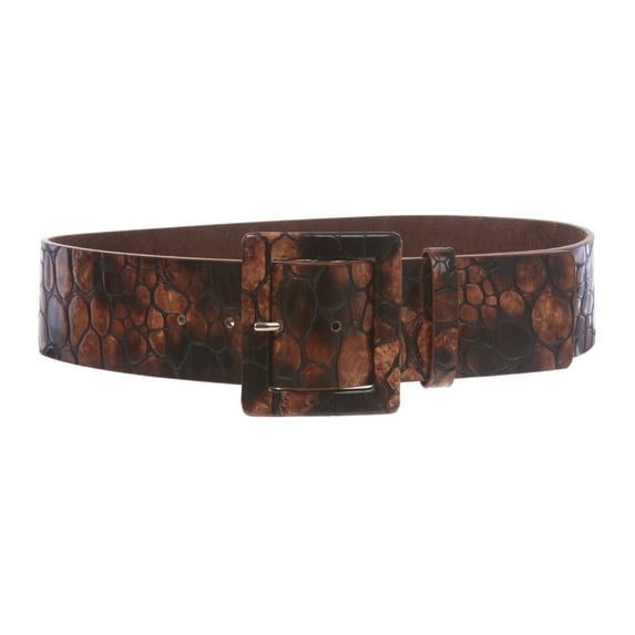 2 1/2" Two Tone Faux Alligator High Waist Patent Square Leather Belt