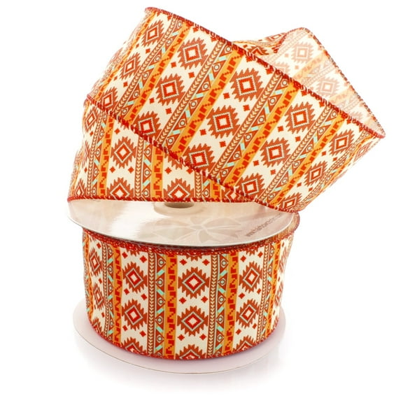 2 1/2" Wired Ribbon Aztec Tribal Pattern 10 Yards
