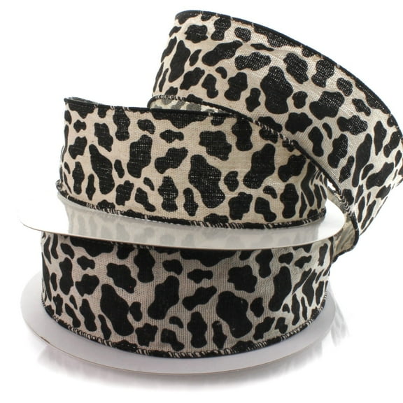 2 1/2" Wired Ribbon Black Cow Burlap 10yds