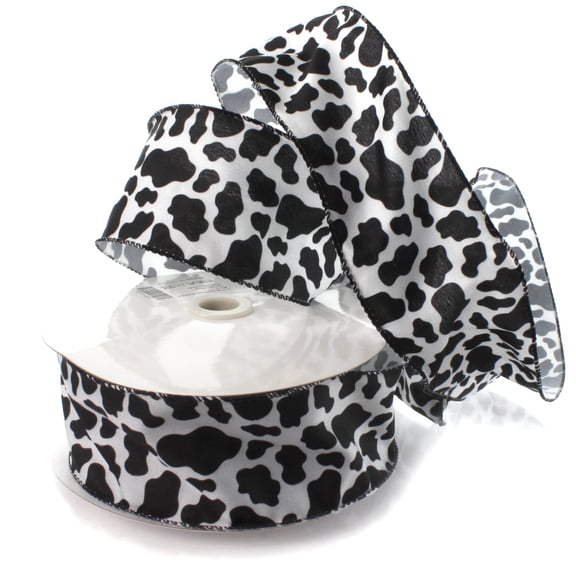 2 1/2" Wired Ribbon Black/White Cow 25yds