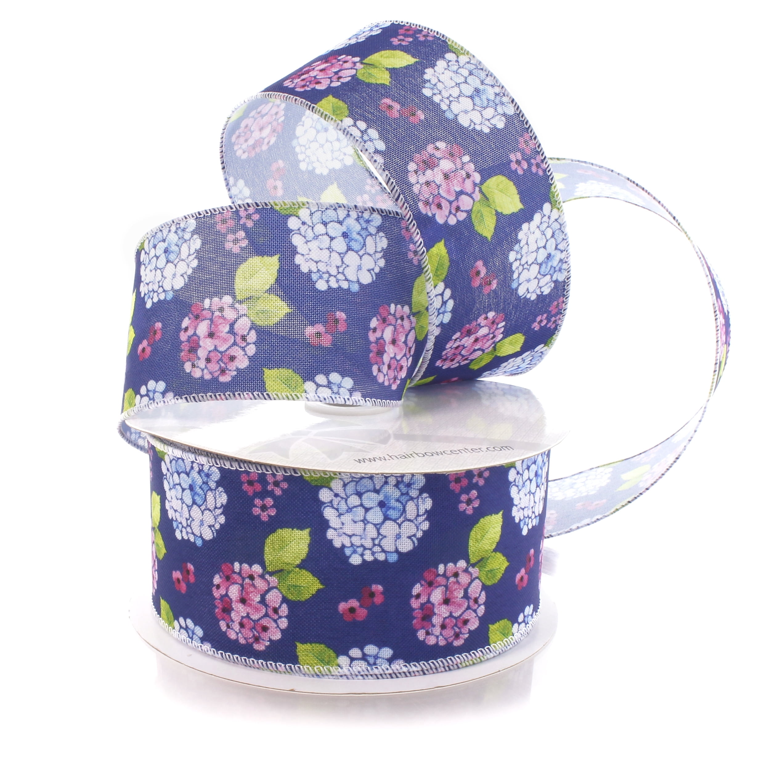 2 1/2" Wired Ribbon Blue/Lavender Hydrangeas 25 Yards